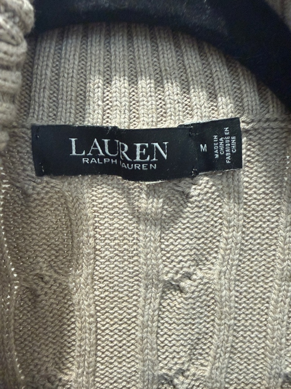 Lauren Ralph Lauren Beige Cable-Knit Shawl Collar Cardigan with Buckle - Picture 2 of 9